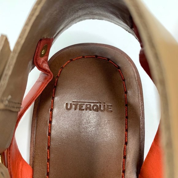 UTERQÜE Orange Tan T-Strap Gladiator Buckle Sandal Sz 38 / 7.5 - Picture 9 of 11